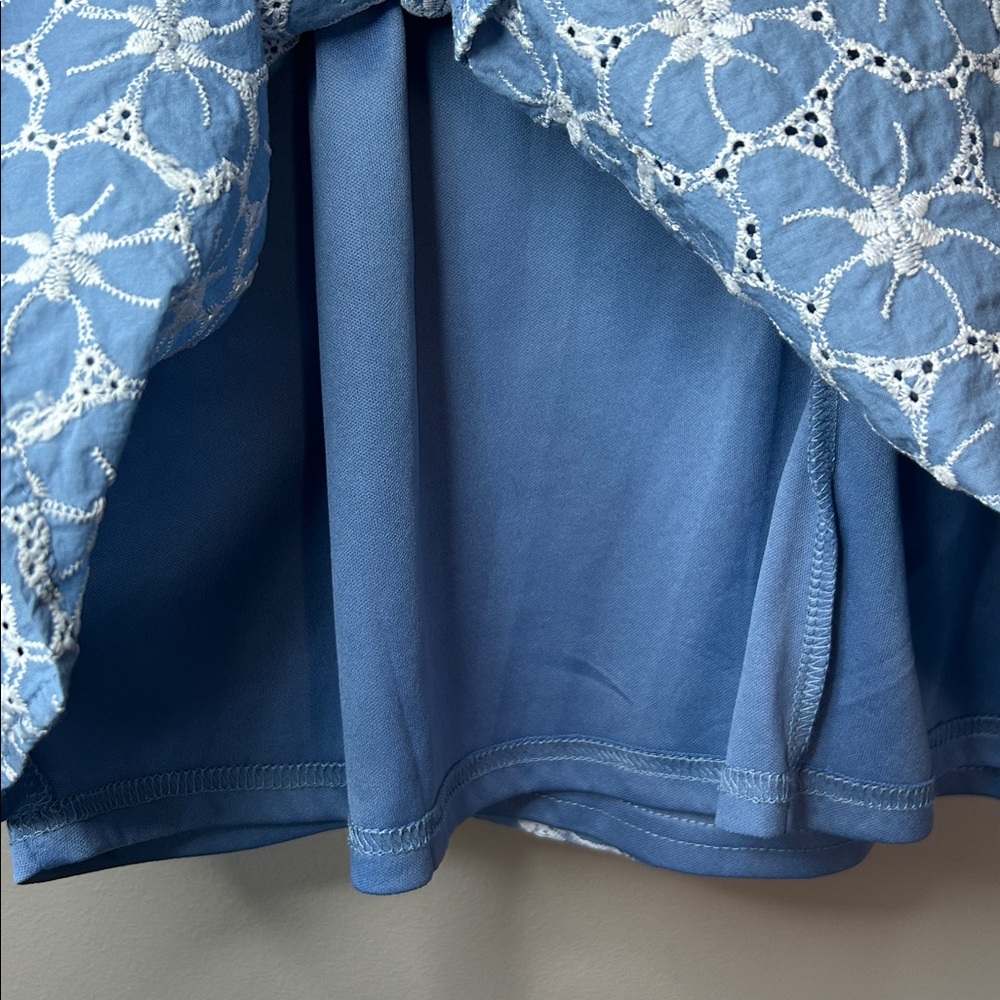 Lulus Fit to Frolic Blue Floral Eyelet Puff Sleeve‎ Babydoll Mini Dress Sz Small - Picture 9 of 12